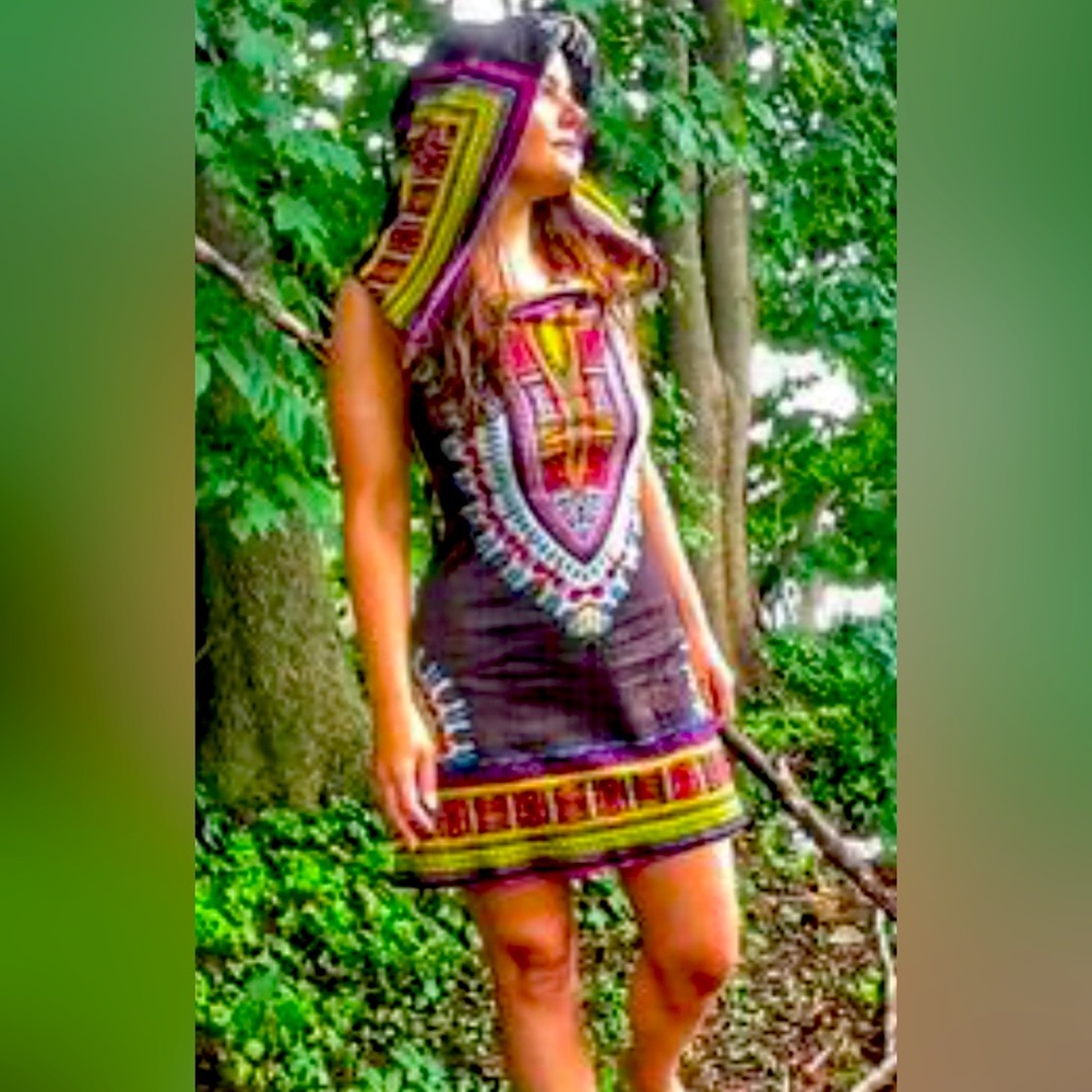 Burning Man hooded festival trippy pachamama brown dress
